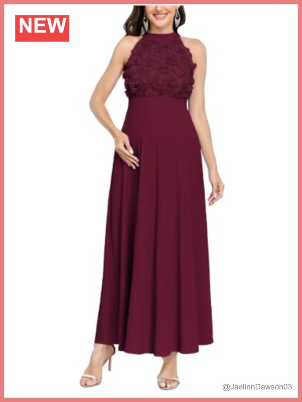 Maternity 3D Floral Halter Maxi Dress Ribbed A Line Tie Back Sleeveless